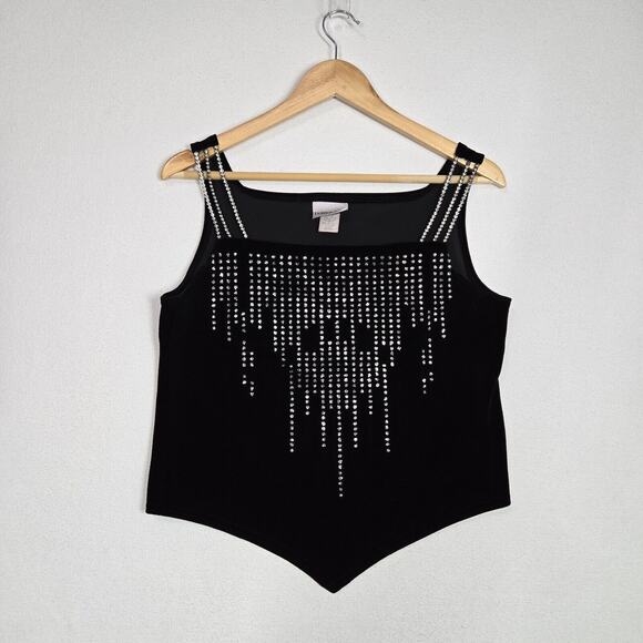 VTG 90s Velvet Crop Top Sz 12 Black Rhinestone Straps Evening Formal Whimsigoth - Picture 11 of 11